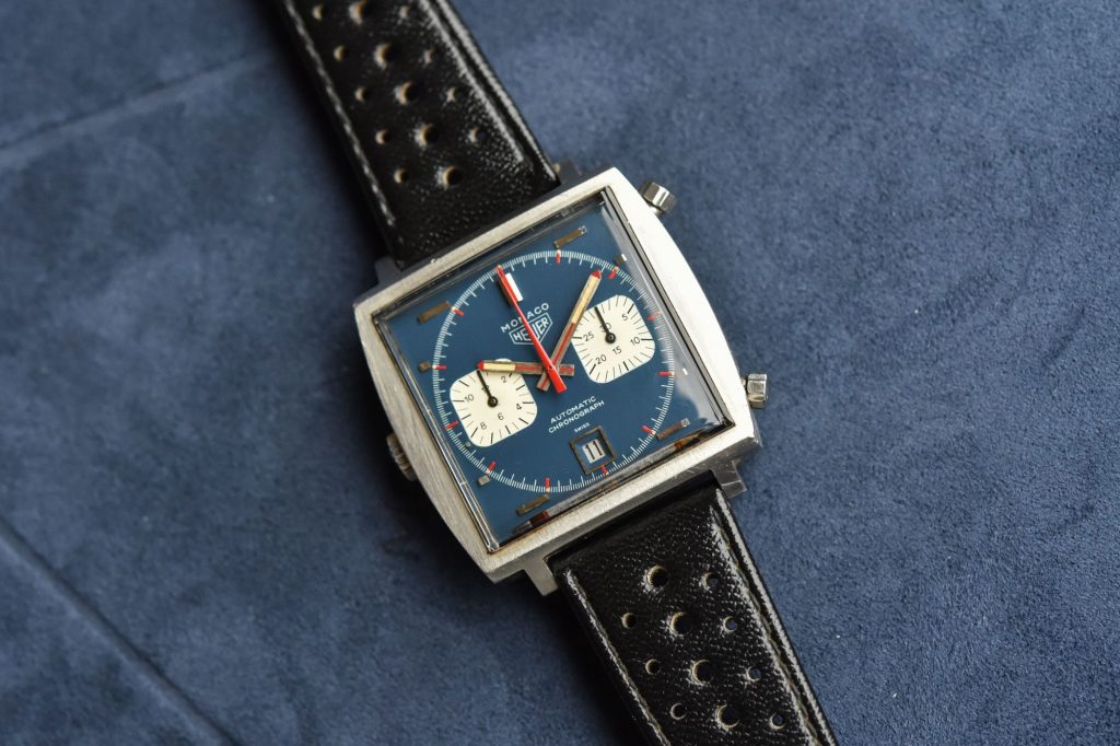 The white subdials are striking on the blue dial of fake TAG Heuer.
